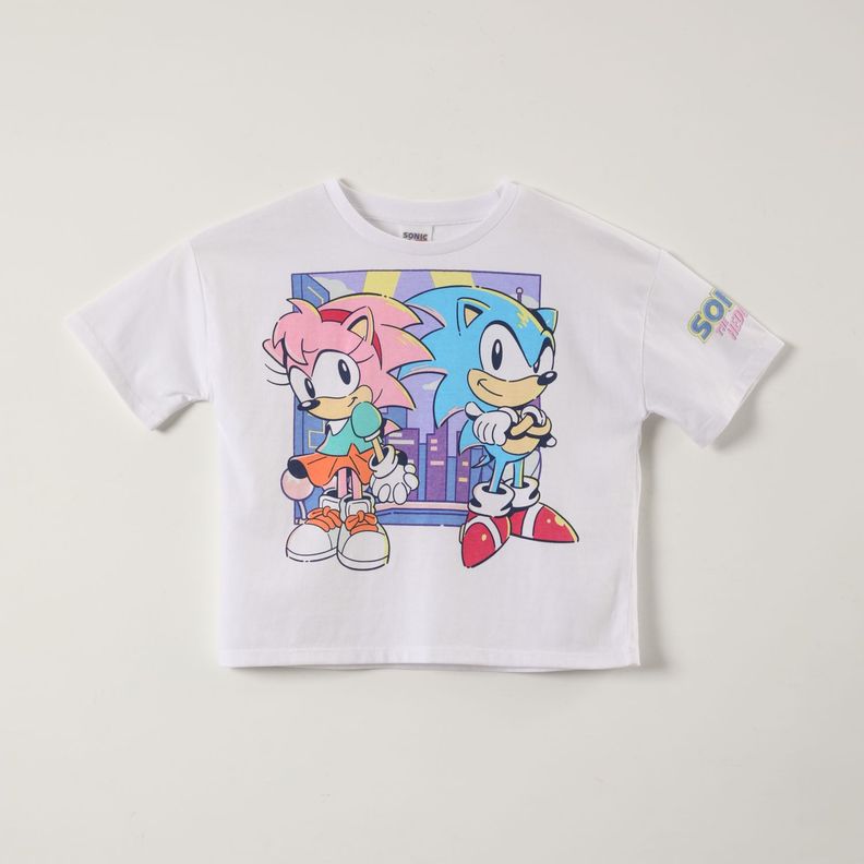 Polera Manga Corta Niña Amy y Sonic Blanco Sonic-2