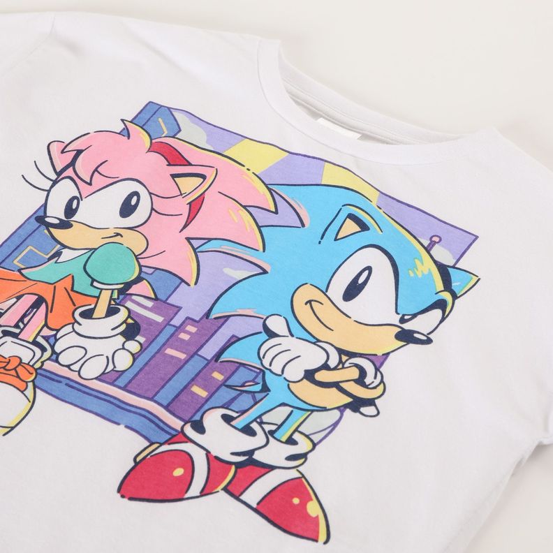 Polera Manga Corta Niña Amy y Sonic Blanco Sonic-3