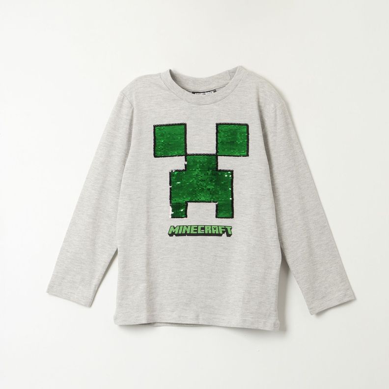 Polera Manga Larga Niño Reversible Gris Minecraft-0