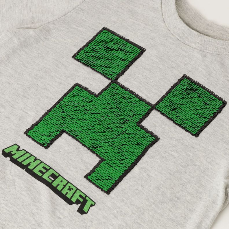 Polera Manga Larga Niño Reversible Gris Minecraft-1