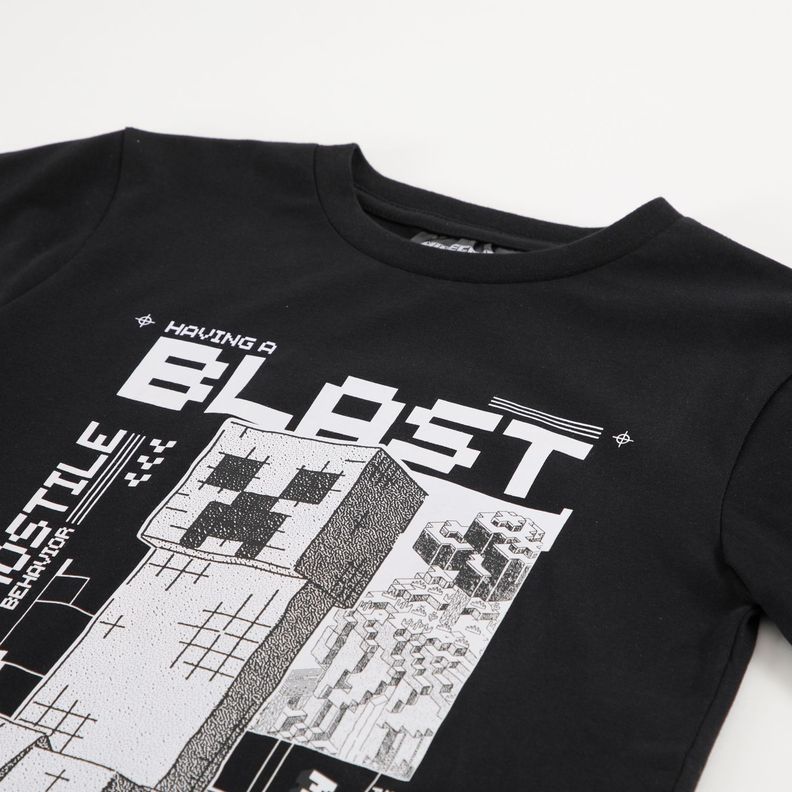 Polera Manga Corta Niño Blast Negro Minecraft-1