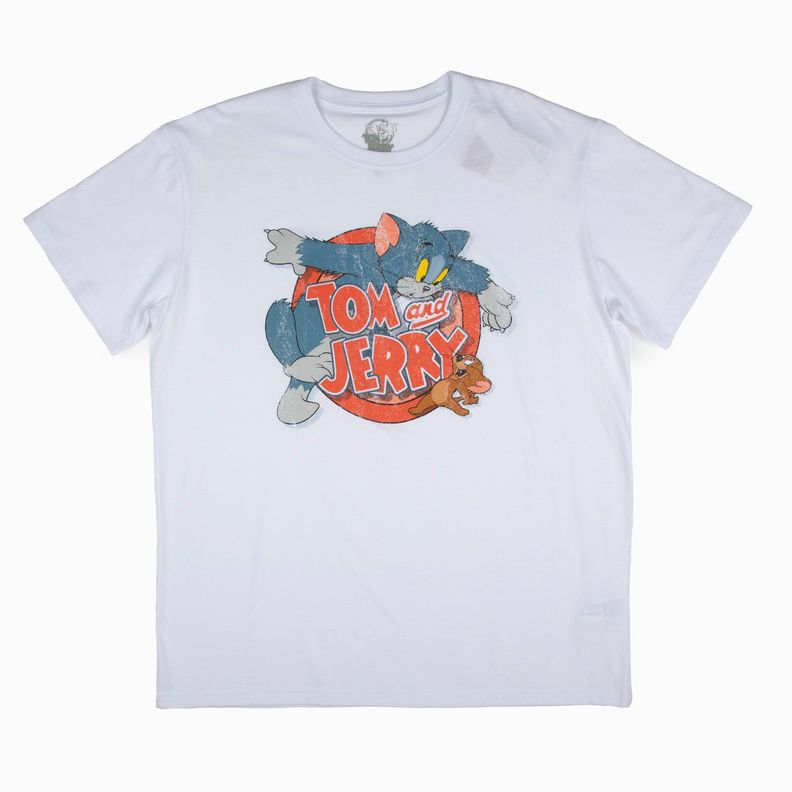 Polera Manga Corta Hombre Tom Blanco Tom y Jerry-0