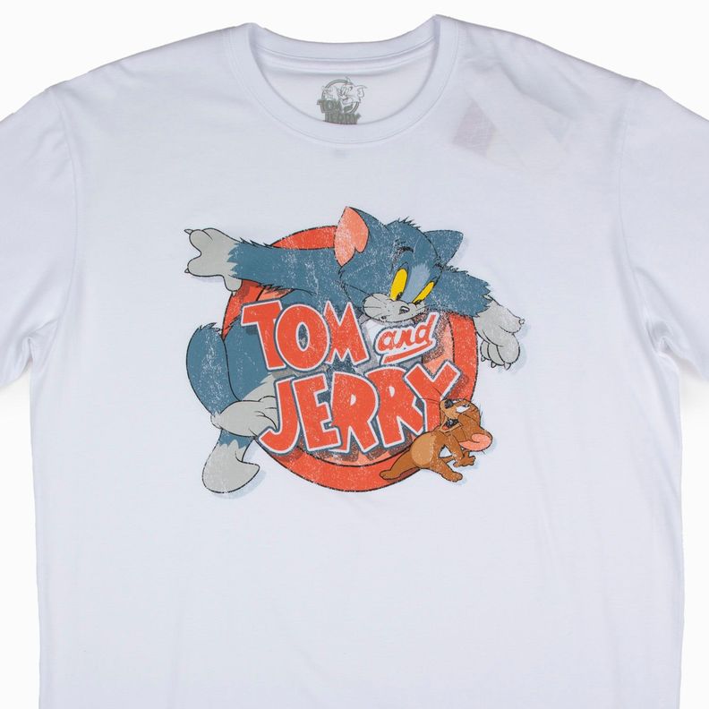 Polera Manga Corta Hombre Tom Blanco Tom y Jerry-2