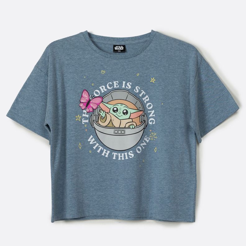 Polera Manga Corta Niña Baby Yoda Azul Star Wars-0