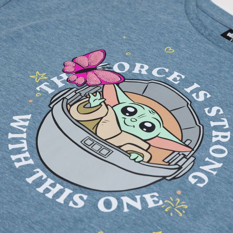 Polera Manga Corta Niña Baby Yoda Azul Star Wars-2