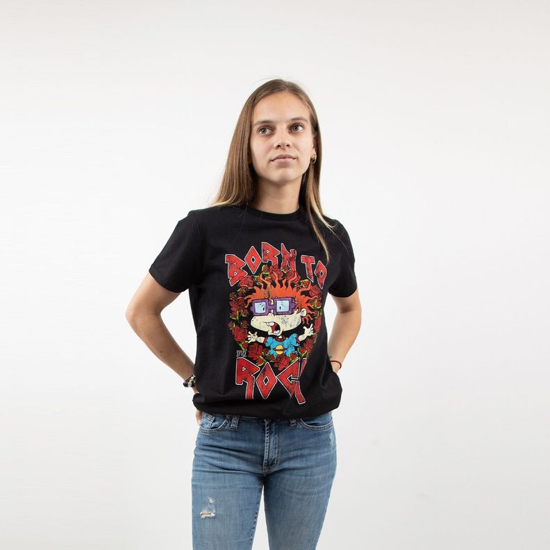 Polera Mujer Born To Rock Negro Carlitos Nickelodeon-0