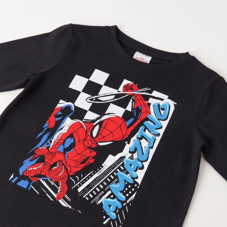 Polera Manga Larga Niño Spiderman Amazing Negro Marvel-1