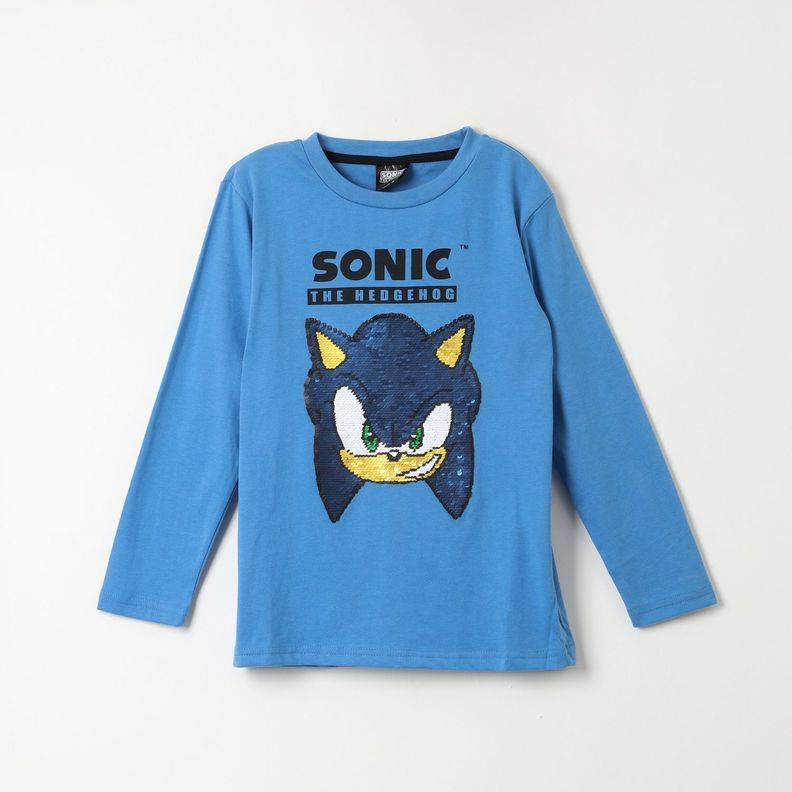 Polera Manga Larga Niño Reversible Azul Sonic-0