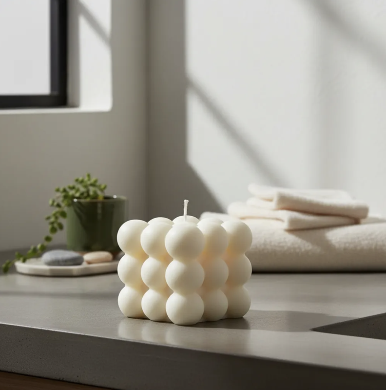 Vela Burbuja o Bubble candle geometrica adorno minimalista y moderno 6 cm en cera de soja Marfil S