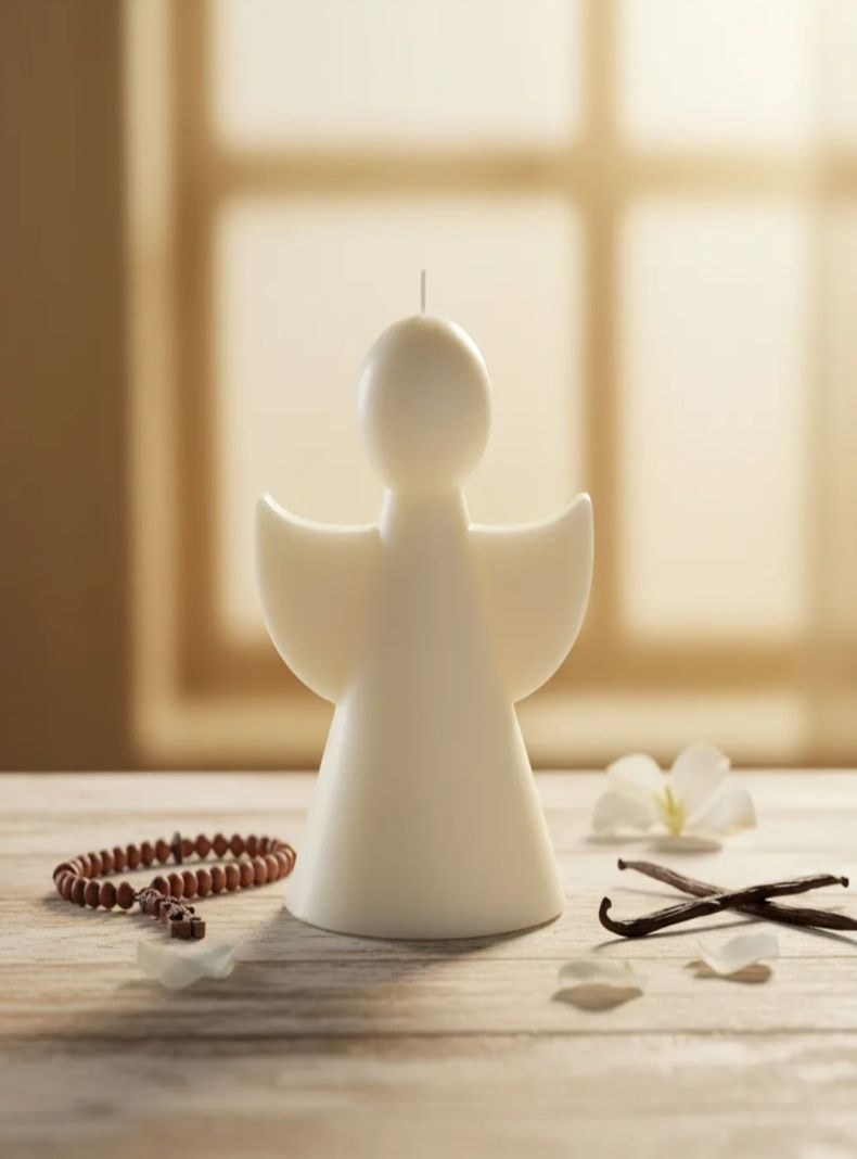 Vela de Angel blanco en cera de soja 9 cm bautizo