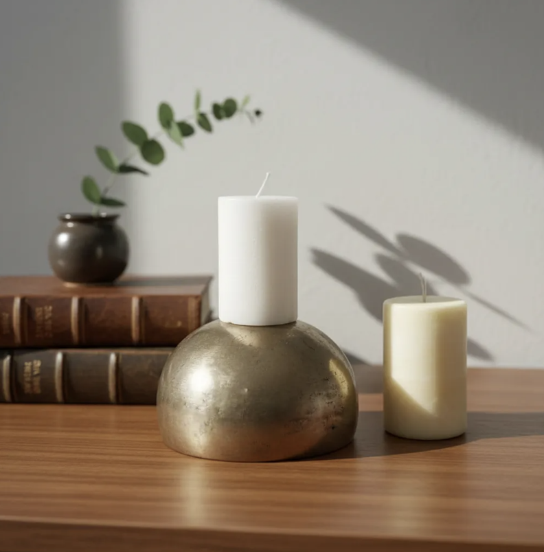 Velas de soja Pack 2 unidades lisas cilindricas estilo Contemporaneo 8 cm color Marfil & Blanca