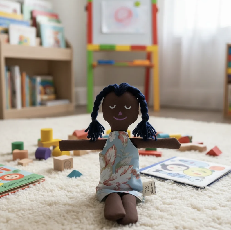 Muneca de Trapo Monica una morena de juego Waldorf & Montessori promueve la Inclusion Educativa