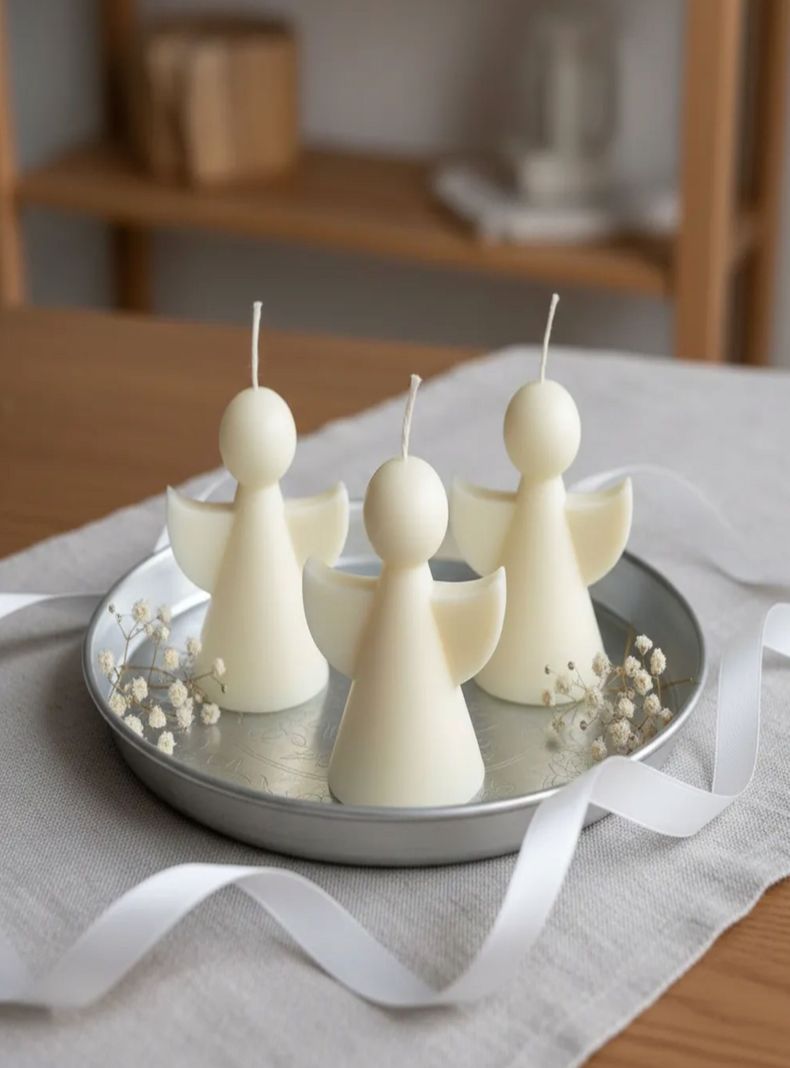 Set 3 velas Angeles 9 cm souvenir bautizo catolico Blanco
