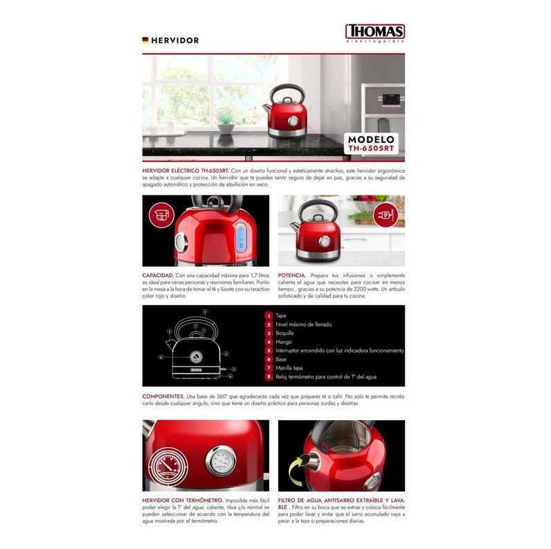 HERVIDOR ELECTRICO THOMAS TH 6505RT 2200W-3