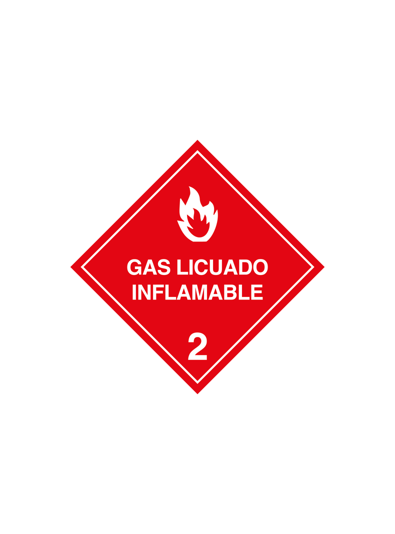 Señalética en adhesivo vehicular Gas Licuado Inflamable Clase 2-0