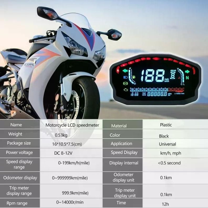 Medidor Velocidad Moto Pantalla Lcd Temp Agua Aceite-6