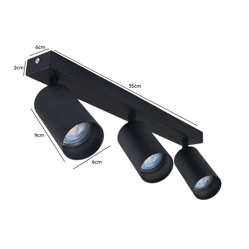 Aplique Negro  Triple Porta Ampolleta Dicroica Dirigible-2