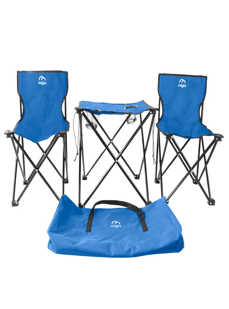 Mesa con 2 Sillas Plegables Azul-0
