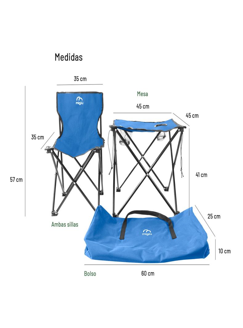 Mesa con 2 Sillas Plegables Azul-1