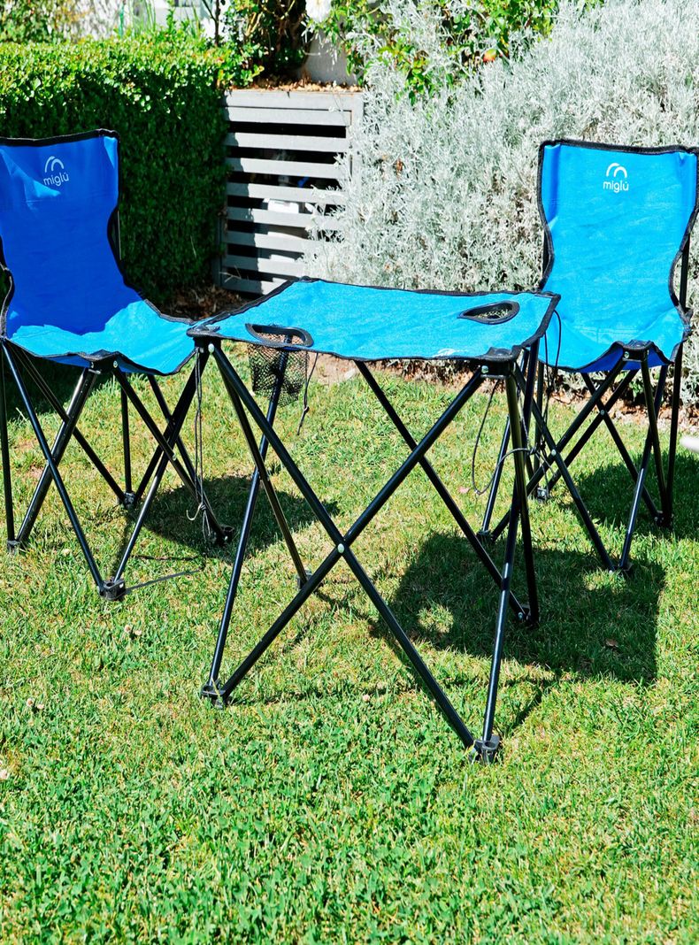 Mesa con 2 Sillas Plegables Azul-7