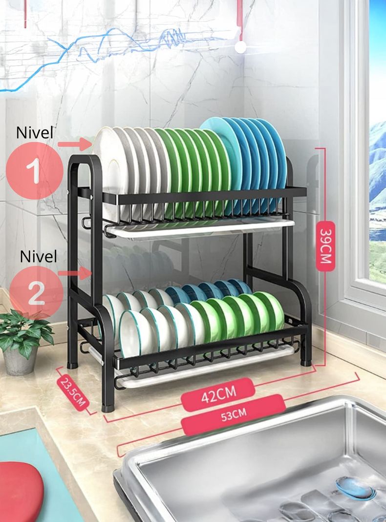Escurridor platos secador loza inoxidable 2 niveles inox-1