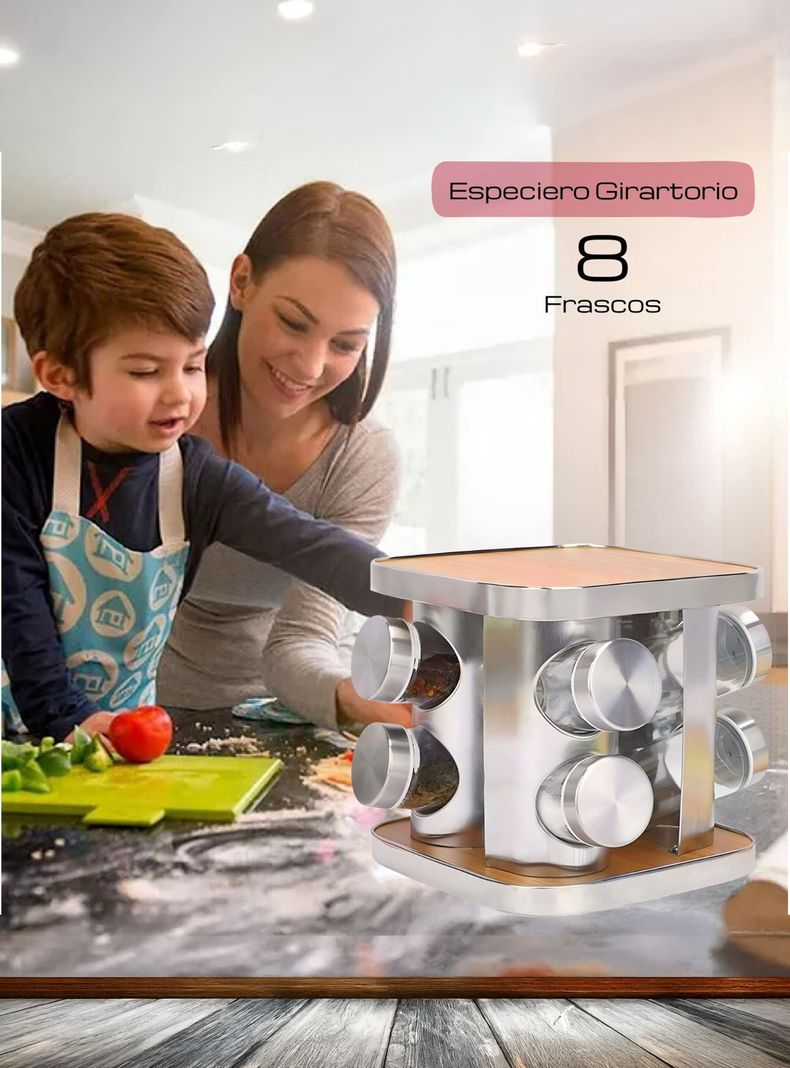 Especiero Cocina 8 Condimentos Giratorio Acero Inoxidable-5