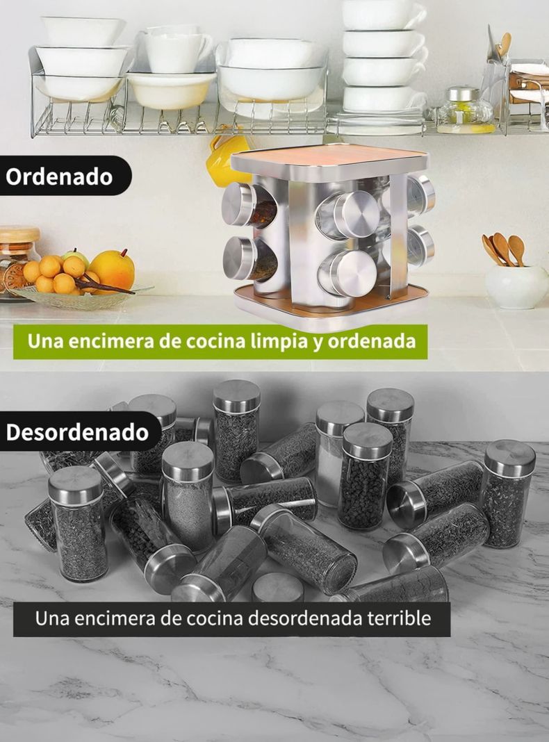 Especiero Cocina 8 Condimentos Giratorio Acero Inoxidable-6