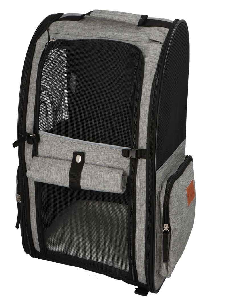 Mochila Transportadora De Mascotas Perros y Gatos Lucy 32x29x42 Gris