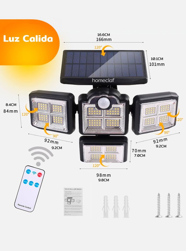 Foco led solar exterior 4 direcciones sensor control luz cálida-1