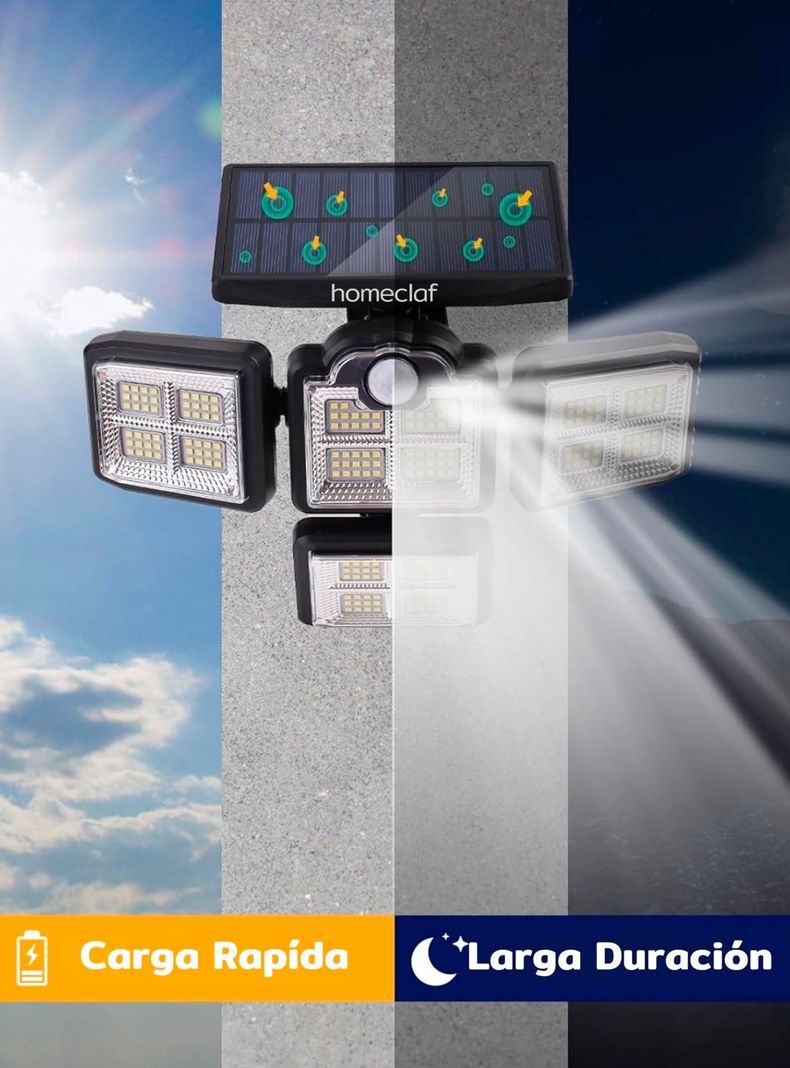 Foco led solar exterior 4 direcciones sensor control luz cálida-3