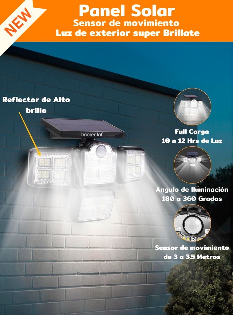 Foco led solar exterior 4 direcciones sensor control luz cálida-4