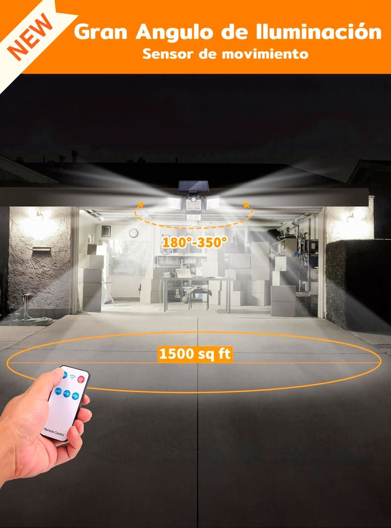 Foco led solar exterior 4 direcciones sensor control luz cálida-6