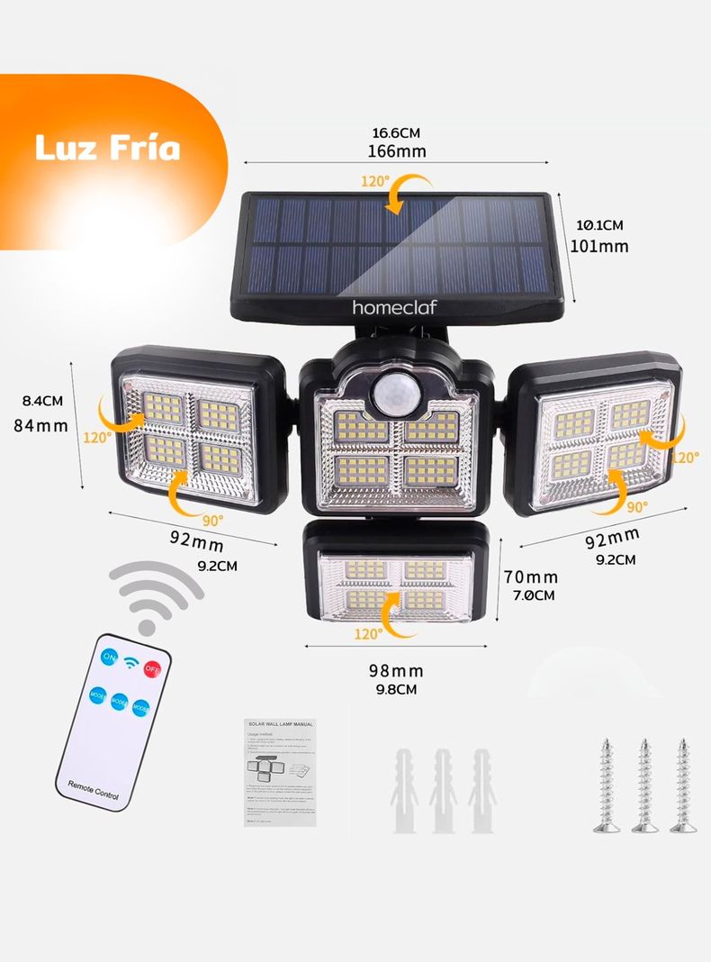 Foco led Solar exterior 4 direcciones sensor control luz fría-1