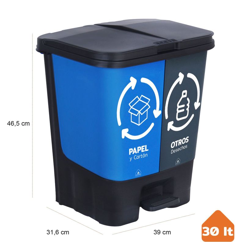 Basureros de Reciclaje 30L Papel y Otros Desechos-1