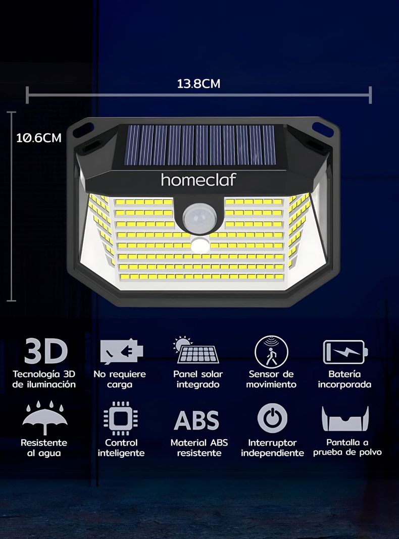 Foco Solar 178 Led Exterior Con Sensor Movimiento Homeclaf-1