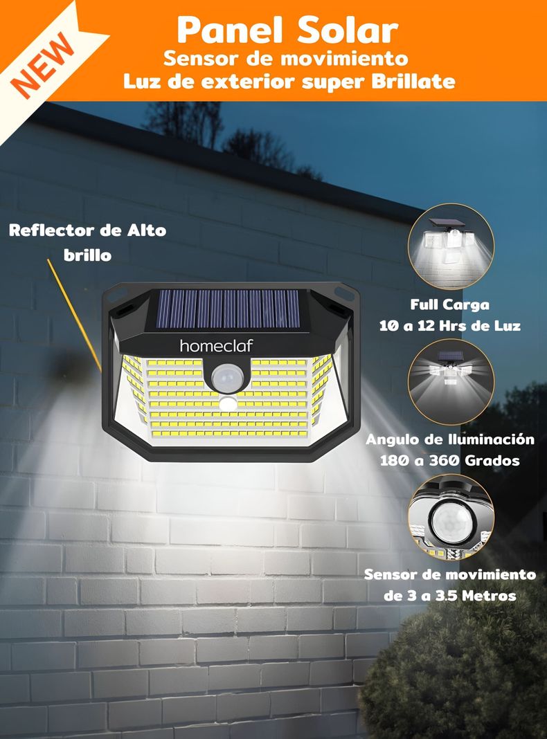 Foco Solar 178 Led Exterior Con Sensor Movimiento Homeclaf-7