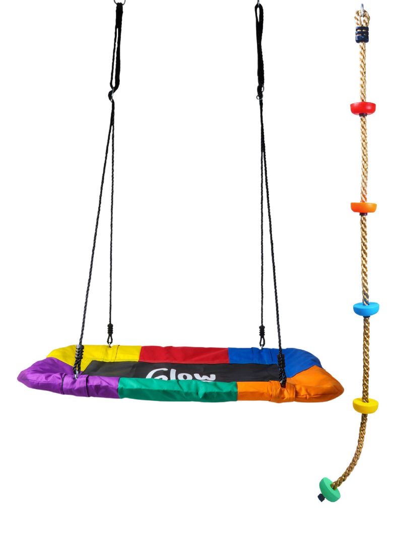 Pack Columpio Hamaca Rectangular + Escalador GlowUp Multicolor Diseno 3