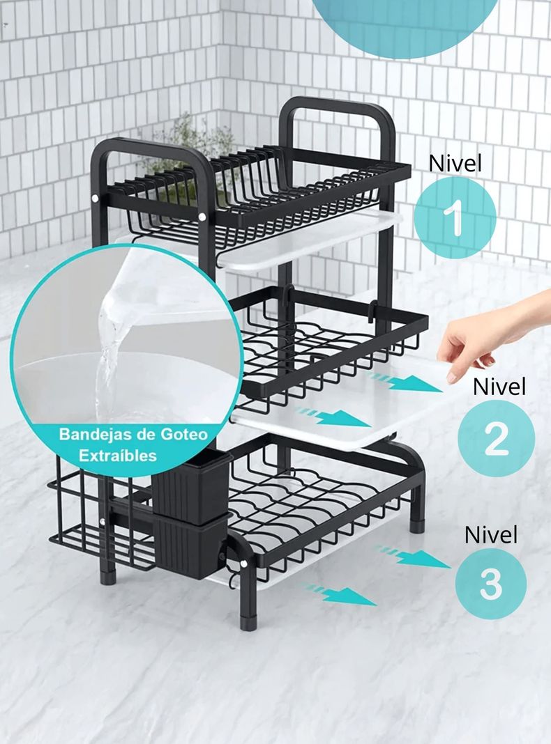 	
Escurridor Platos Secador Loza Inoxidable 3 Niveles-2