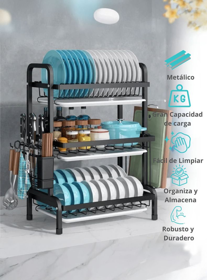 	
Escurridor Platos Secador Loza Inoxidable 3 Niveles-4
