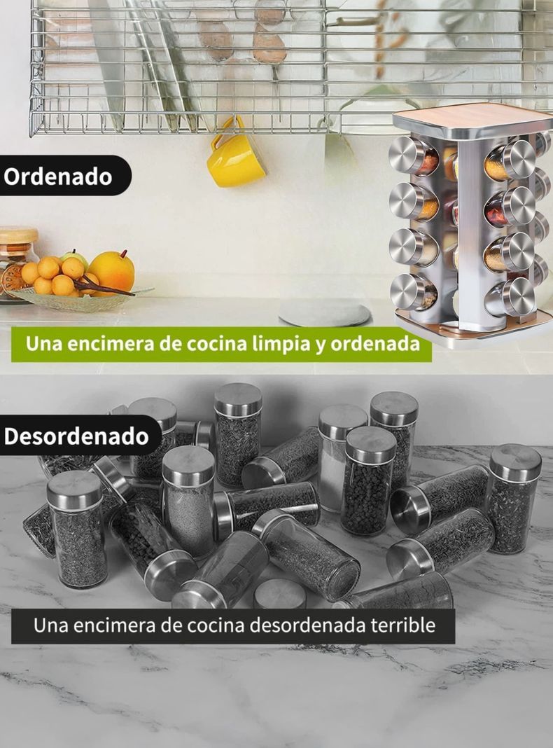 Especiero Cocina 16 Condimentos Giratorio Acero Inoxidable-2