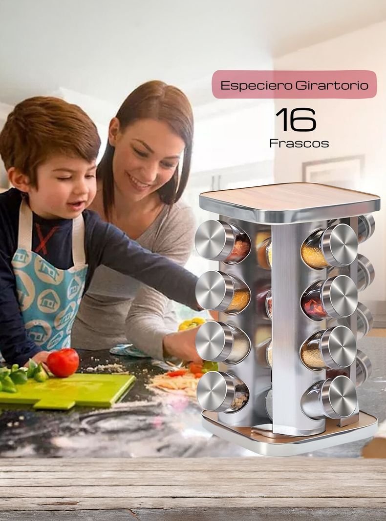 Especiero Cocina 16 Condimentos Giratorio Acero Inoxidable-6