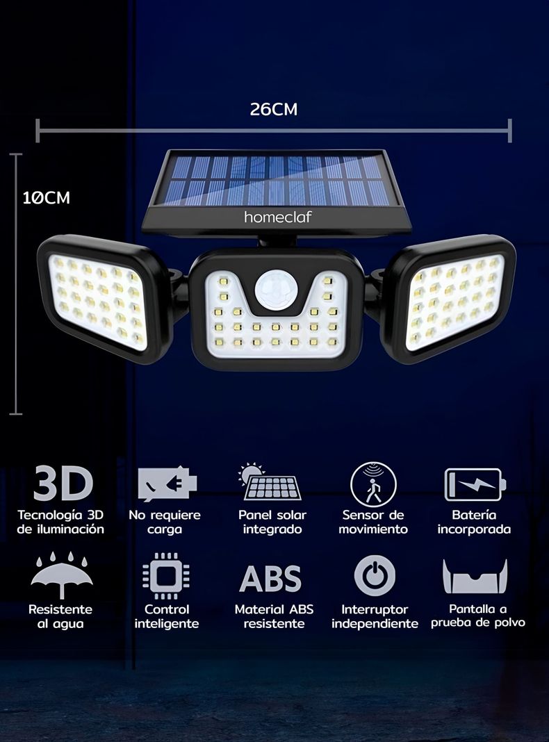 Foco Led Solar Exterior Sensor Movimiento 3p 18w Homeclaf-1