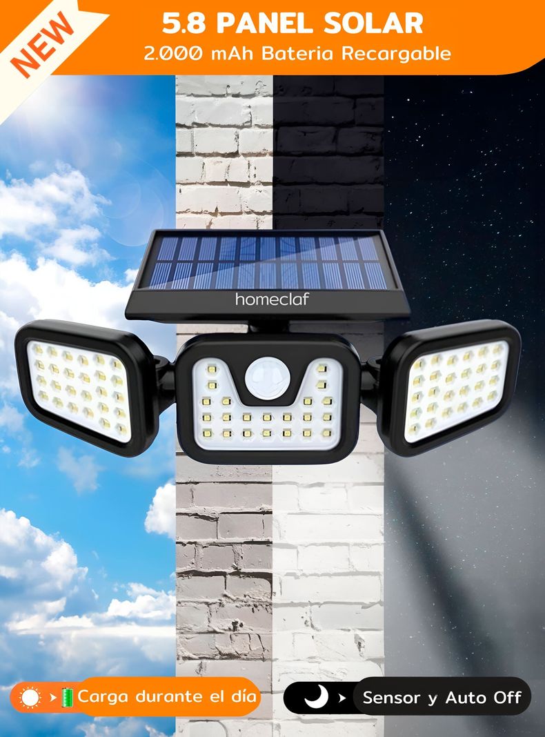 Foco Led Solar Exterior Sensor Movimiento 3p 18w Homeclaf-3