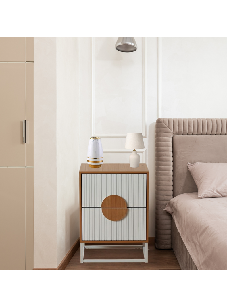 Velador Lumière 2 Cajones moderno madera con blanco-1