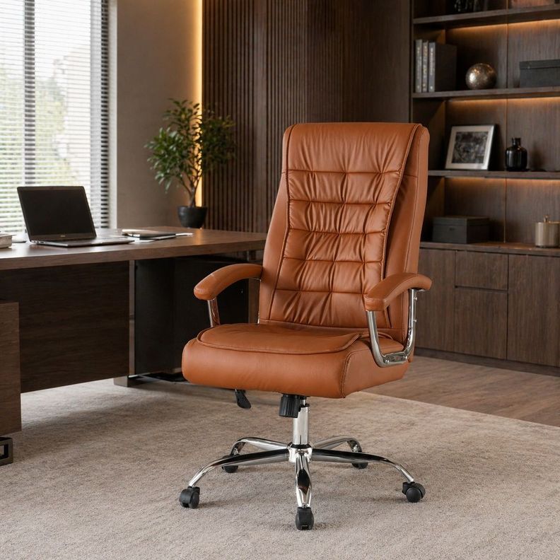 Silla Ejecutiva Magnus Cafe con Respaldo Alto Acolchado, Ruedas y Base Cromada para Oficina Cafe [ 200 ]