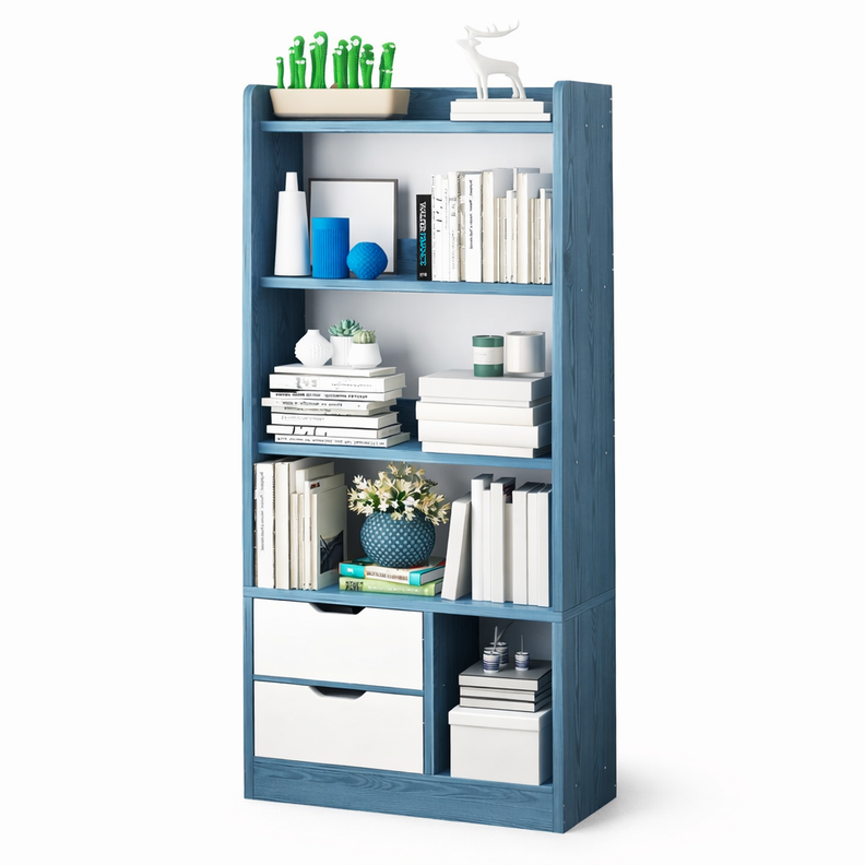 Librero Con Cajones LBF01 Azul Blanco 140x63x30