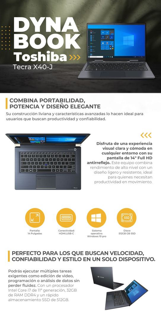 Laptop Toshiba Dynabook Tecra X40-j I7 32gb 512gb Ssd Toshiba