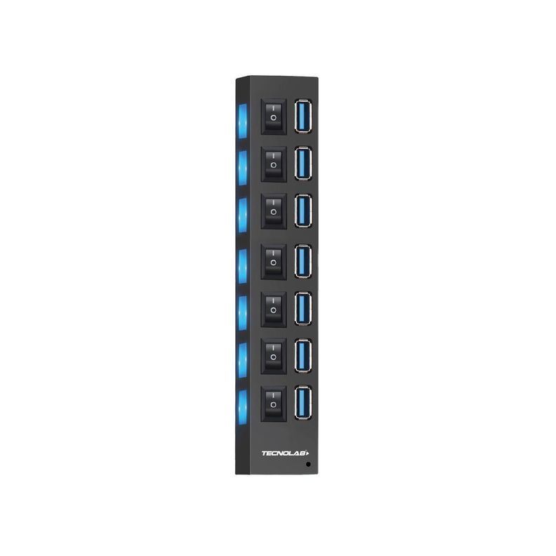 Hub 7 Puertos USB 3.0 Multi Cargador Tecnolab Negro
