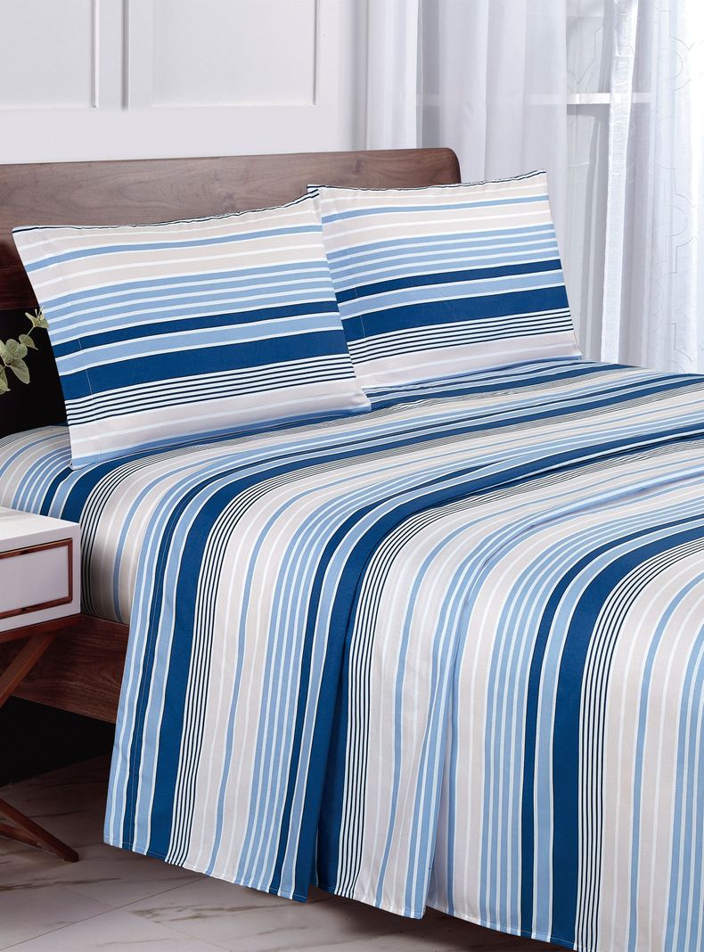 SABANA ANDES MICROFIBRA ESTAMPADA LINEAS AZUL 2 PLAZA
