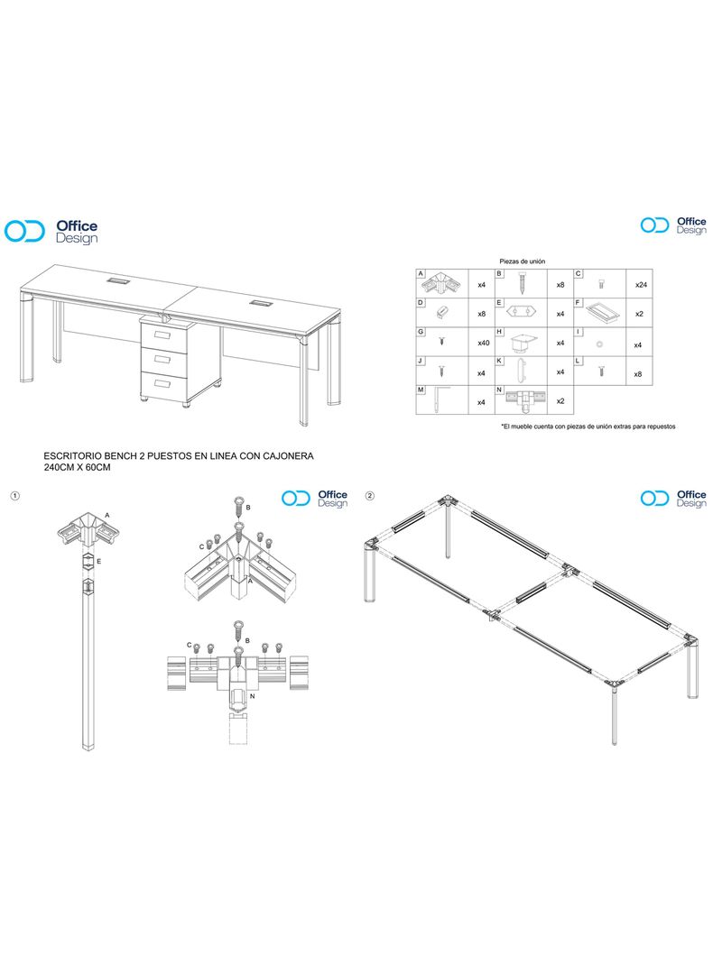 Bench 2 puestos en linea Escritorio Premium 240x60cm-1